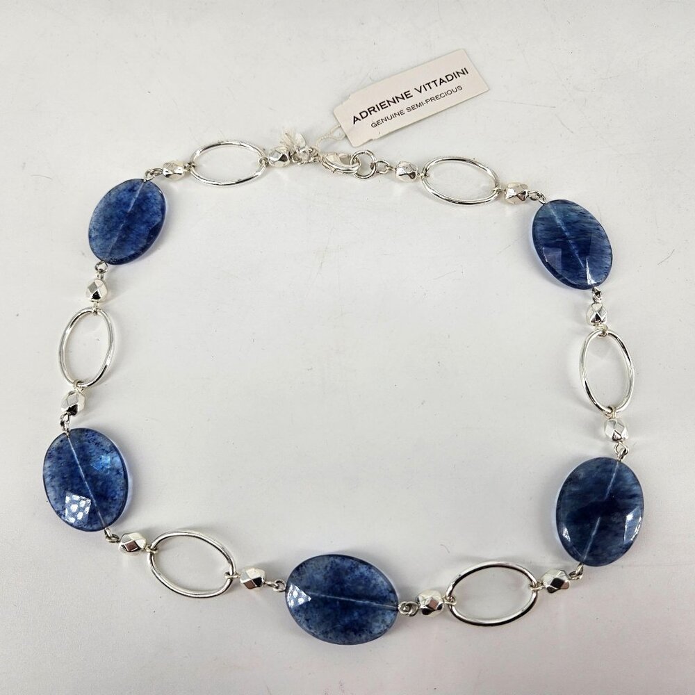 Necklace Blue Silver Toned Chain Glass Bead Light Circle Fashion Costume 16" NEW - Picture 4 of 8